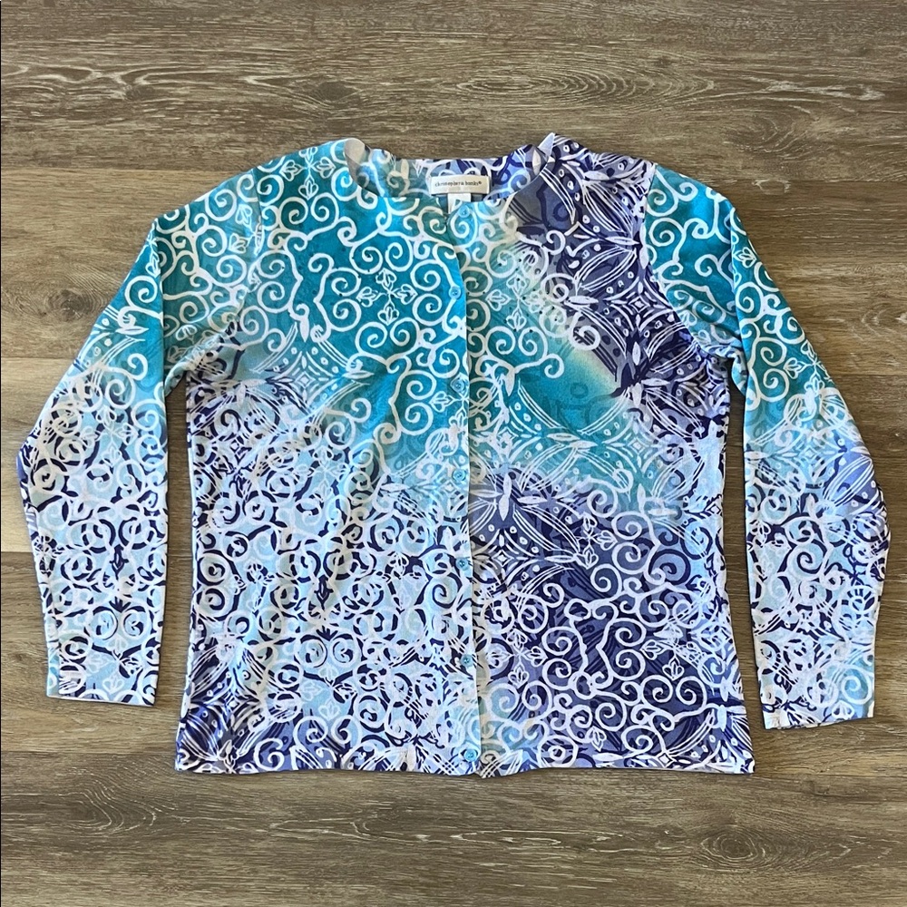 Christopher & Banks Long Sleeve Button Down Cardigan Top Blue/Purple Size L